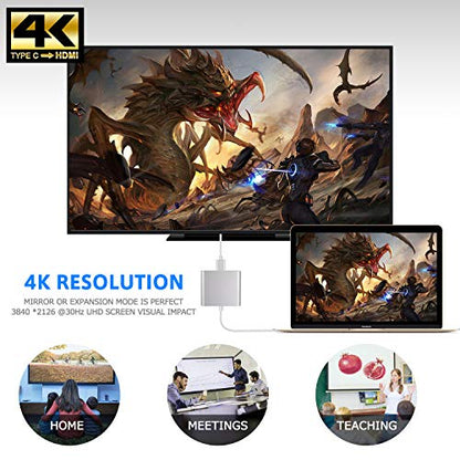 Battony 3-in-1 USB C to HDMI Adapter Model BT-001, 4K UHD Output, 5Gbps Transfer Rate, Aluminium Finish