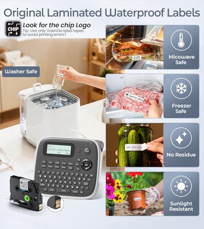VolenGo 12mm D210S Monochrome Laminated Waterproof Label Maker