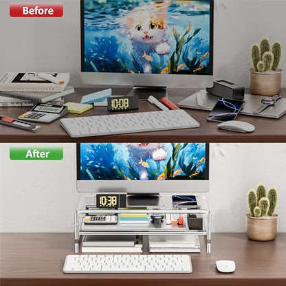 Egchi Clear Acrylic Dual Monitor Stand Riser YKL2 5.12 Inches High for Desktop