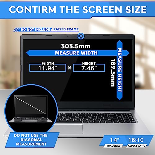 ZOEGAA 14 Inch Laptop Privacy Screen Filter 16:10 Anti-Glare, Anti-Fingerprint, Waterproof, Black
