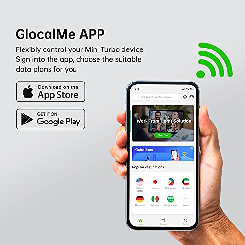 GlocalMe Mini Turbo Mobile Hotspot 4G 2.4GHz LTE Touchscreen 1GB RAM 8GB Storage