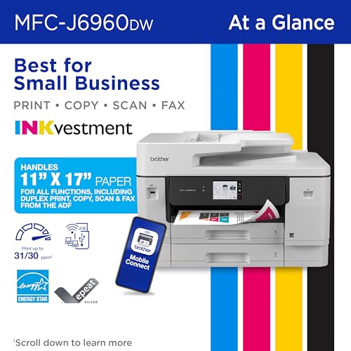 Brother MFC-J6960DW INKvestment Color Inkjet Multifunction Printer 11"x17" 1200x4800dpi Wireless
