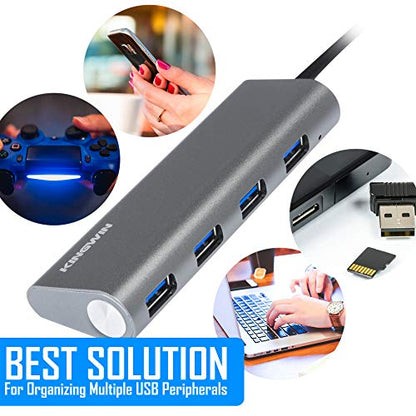 Kingwin 4-Port USB 3.0 Hub KSG-400, 5Gbps Data Transfer Rate, Aluminum Enclosure, Compatible with Windows and Mac