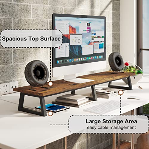 TEAMIX 42 inch DS100E Monitor Riser Stand Heavy-Duty Wood and Metal Ergonomic Desk Organizer