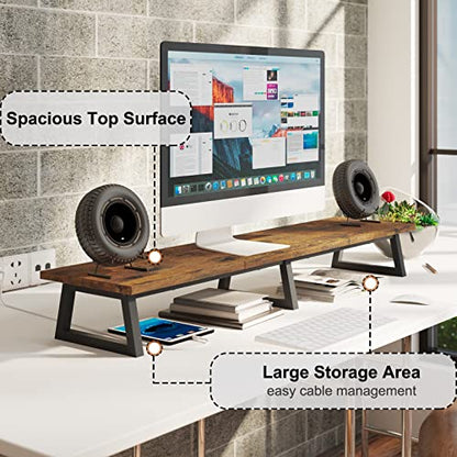 TEAMIX 42 inch DS100E Monitor Riser Stand Heavy-Duty Wood and Metal Ergonomic Desk Organizer