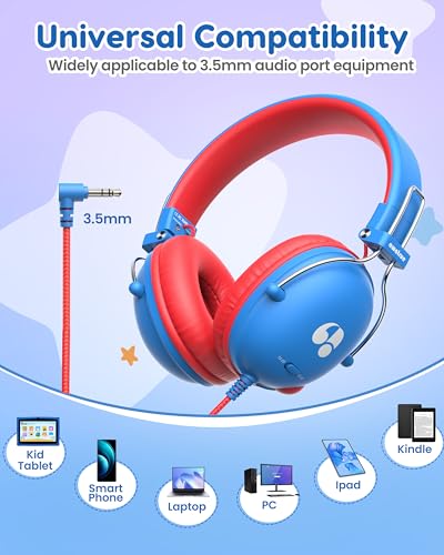 awatrue Kids Headphones HK05 Wired On-Ear Headphones for Ages 3-12 Featuring 74/85dB Volume Limiting