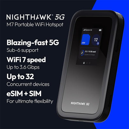 NETGEAR Nighthawk MH7150 Mobile Hotspot 5G WiFi 7 Dual-Band 3.6Gbps