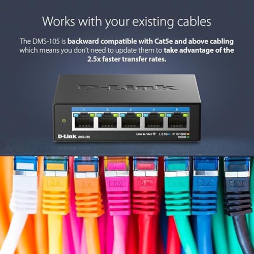 D-Link 5-Port 2.5G Unmanaged Ethernet Switch DMS-105 Multi-Speed RJ45 Black