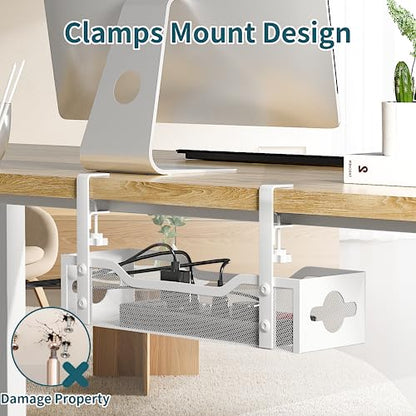 Litwaro 13.38" Under Desk Cable Management Tray Clamp-On Metal Organizer