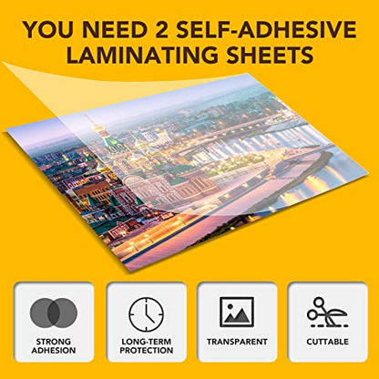 RowinsyDD 9 x 12 Inches FMZ-40P Clear Self-Adhesive Laminating Sheets, 40 PCS