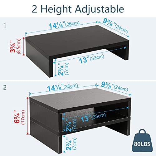 TEAMIX 2 Tier Adjustable Monitor Stand DS400Bx2 Black Wood