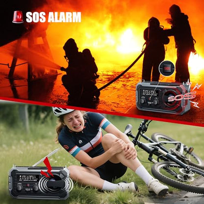 Pristar 6.5" Hand Crank Weather Radio 10000mAh Solar Powered NOAA AM/FM