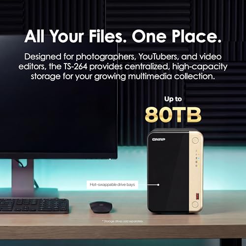 QNAP TS-264-8G-US 2 Bay Desktop NAS 8GB RAM Intel Celeron Quad-core 2.5GbE USB 3.2 Gen 2 Diskless