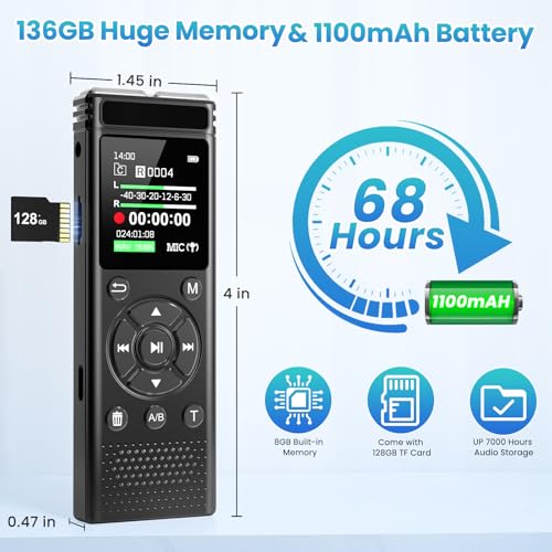 Tonfarb 136GB A20 Digital Voice Recorder with Noise Reduction
