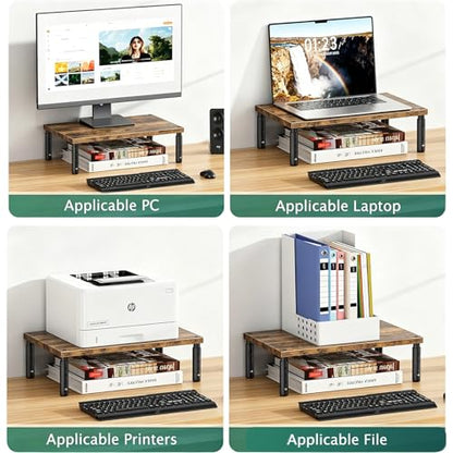 OPNICE Computer Monitor Stand Multi-Level Height Adjustable 44 Pounds Capacity Brown Wood Finish