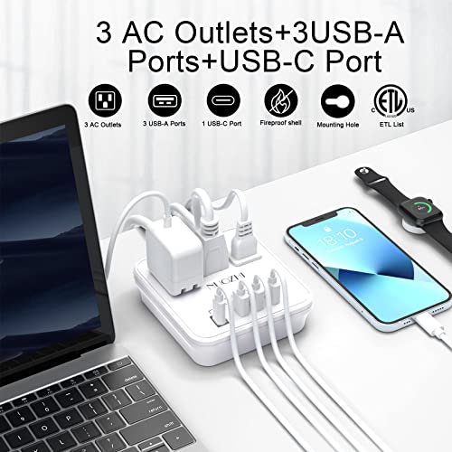 NUOZHI 6 Ft Power Strip Model ZN-703 with 3 AC Outlets and 4 USB Ports