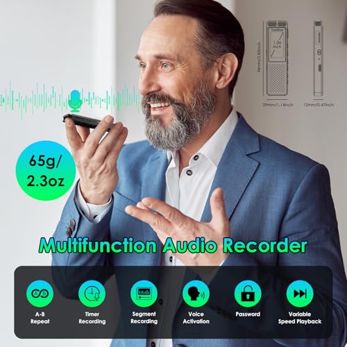 Vandlion 16GB V99 USB-C Digital Voice Recorder 1536Kbps - Playback, 100Hrs Battery Life