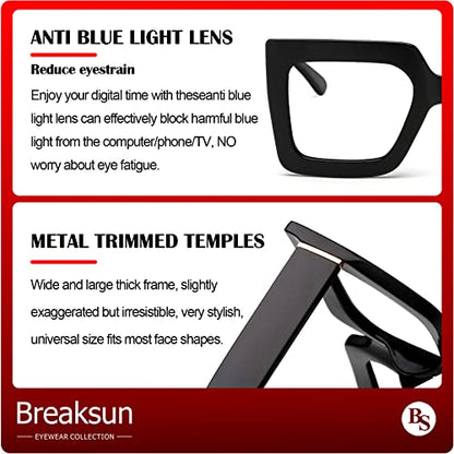 Breaksun 54mm B20A Anti-Blue Light Square Eyeglasses Plastic Frame Full Rim Black
