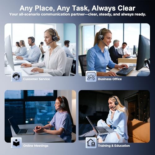 Waxop WX-HS003 Wireless Headset with Mic, Bluetooth 6.0, USB-A/C Dongle, 65-Hour Battery Life