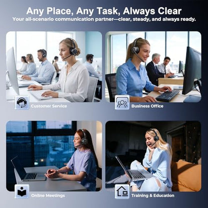Waxop WX-HS003 Wireless Headset with Mic, Bluetooth 6.0, USB-A/C Dongle, 65-Hour Battery Life