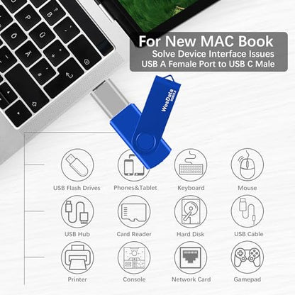 WesData 8GB WD8GB2.0-1BLUE USB 2.0 Flash Drive with USB C Adapter