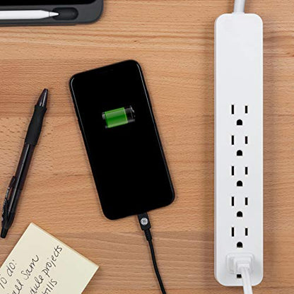 GE 6 Outlet Power Strip 2 Pack, 125 Volts, 15 Amps, 620 Joules Surge Protection, Model 46867