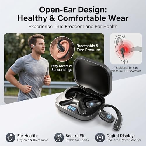 HAUSBELL Bluetooth 5.4 Q16 Earbuds Open Ear Design IPX5 Waterproof Black