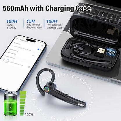 Atheewon U8 Bluetooth Headset V5.4 Wireless Earpiece with Noise Cancelling Dual Microphone