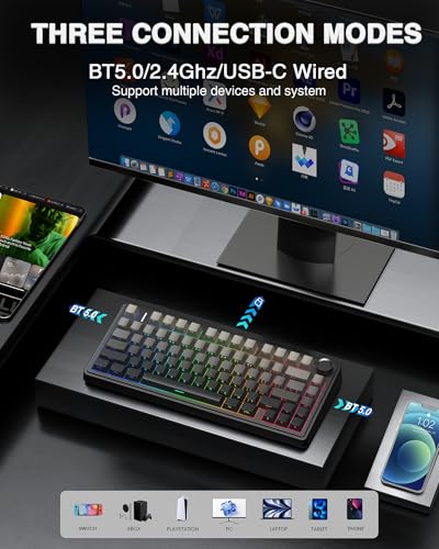 AULA F75 Pro Wireless Mechanical Keyboard Model F75 Pro, 81-Key Layout, 2.4GHz/USB-C/BT5.0 Connectivity, Hot-Swappable