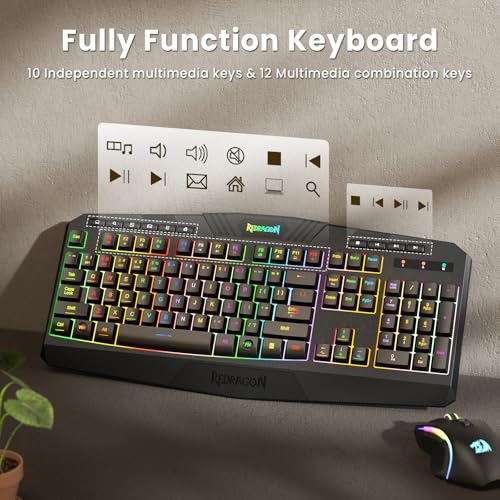 Redragon S101MKS 2.4G Bluetooth Wired Ergonomic Keyboard and Mouse QWERTY Black-New