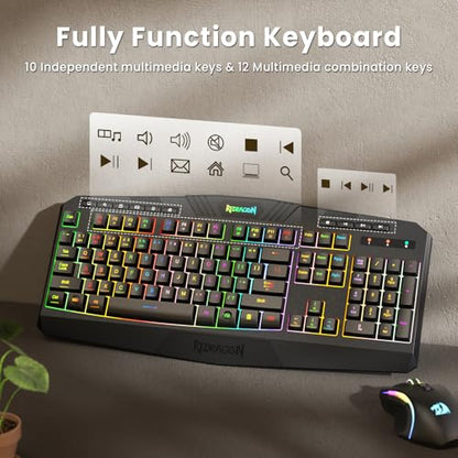 Redragon S101MKS 2.4G Bluetooth Wired Ergonomic Keyboard and Mouse QWERTY Black-New
