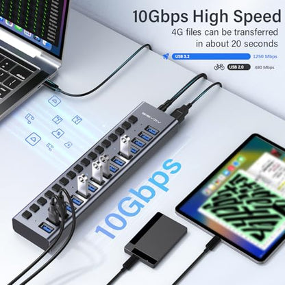 ACASIS 16 Ports USB 3.2 Hub, Model HS082, 10Gbps Data Transfer, Aluminum Enclosure