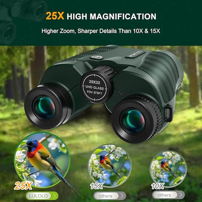 LULOLO 25x32 Binoculars LO-2502 Waterproof Lightweight Porro Prism Bird Watching