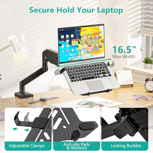 WALI 2-in-1 Laptop and Monitor Desk Mount Adjustable 17" to 34" Screens VESA 75x75 100x100 Black