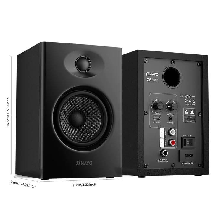 OHAYO 2.0 Stereo Bookshelf Speakers C6-Black 60W Bluetooth 5.3 20 KHz Black