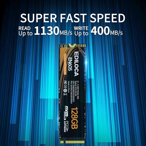 Ediloca 128GB EN605 M.2 2280 SSD, PCIe Gen3 x4, Internal Solid State Drive, Read Speed 1130 MB/s, Write Speed 400 MB/s