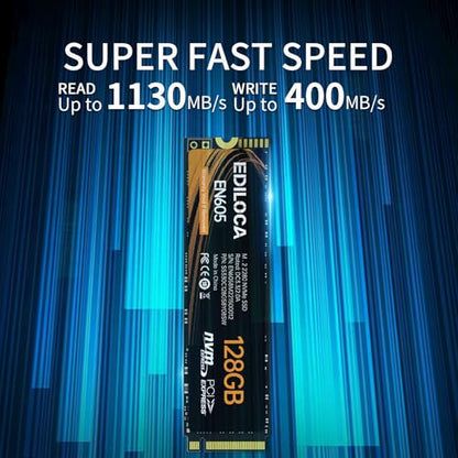 Ediloca 128GB EN605 M.2 2280 SSD, PCIe Gen3 x4, Internal Solid State Drive, Read Speed 1130 MB/s, Write Speed 400 MB/s