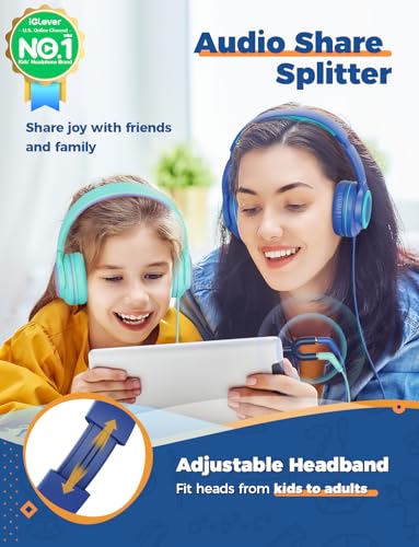 iClever HS22 Wired Headphones, 40mm Drivers, 3.5mm Jack, Foldable, On-Ear, Stereo, 2 Pack