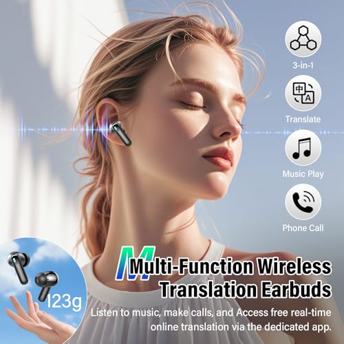 QXUFV U9 Earbuds with Dual Translation, 164 Languages, Bluetooth 5.4, Black
