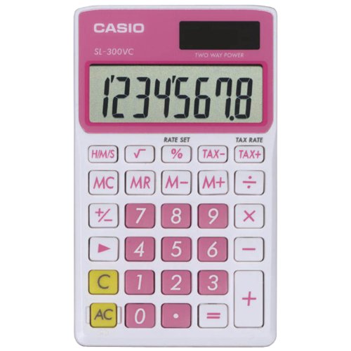 Casio 1.5" SL-300VC Standard Function Calculator, LCD, Battery and Solar Powered, 8-Digit Display, Plastic Enclosure
