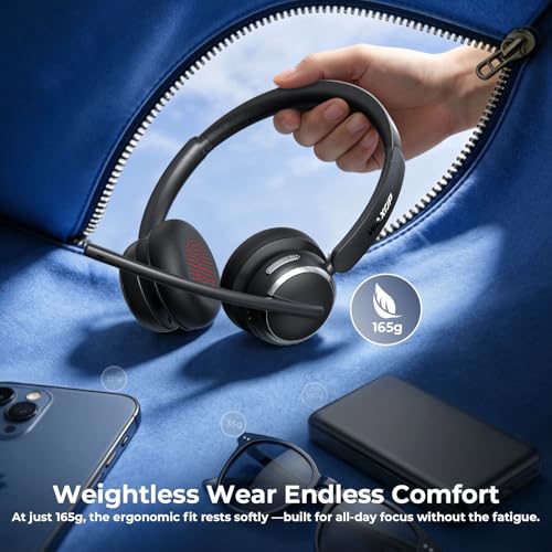 Waxop WX-HS003 Wireless Headset with Mic, Bluetooth 6.0, USB-A/C Dongle, 65-Hour Battery Life