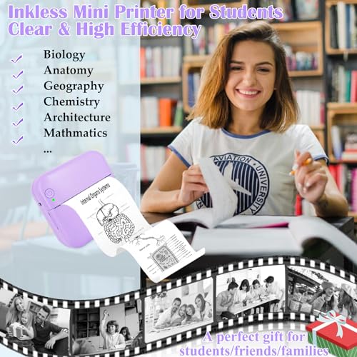 Vicbear 2.25" MP-03-Purple 203 DPI Thermal Printer Portable Monochrome Printing