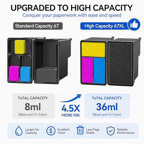 Pitooler 67XL Ink Cartridges Multicolor Page Yield 1200 Black Color Compatible For HP Printers