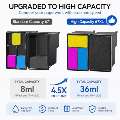 Pitooler 67XL Ink Cartridges Multicolor Page Yield 1200 Black Color Compatible For HP Printers