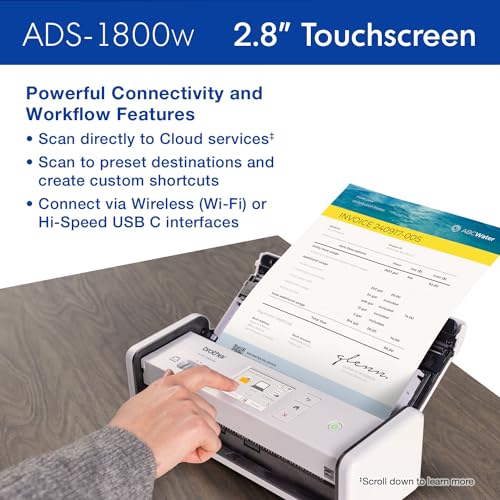Brother ADS-1800W Document Scanner | 600dpi | USB and Wi-Fi Connection