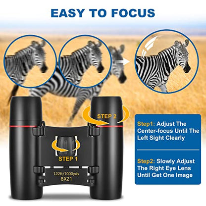 AHFLRITO Compact Binoculars 21mm 8x Roof Prism Lightweight Portable