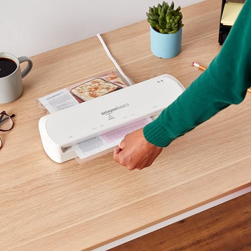 Amazon Basics 9-Inch Thermal Laminator Machine 2-Roller System, 3-5 Minutes Warm-Up, White