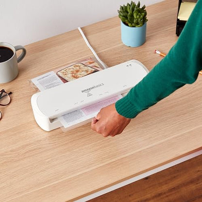 Amazon Basics 9-Inch Thermal Laminator Machine 2-Roller System, 3-5 Minutes Warm-Up, White