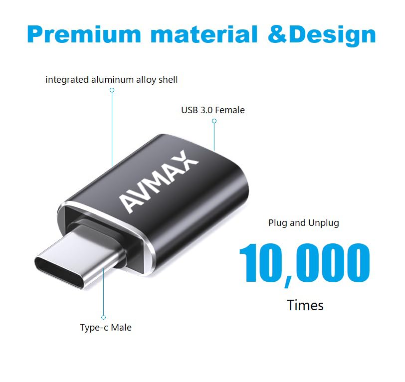 AVMAX USB C to USB A Adapter 4 Pack Model UAP3J Black