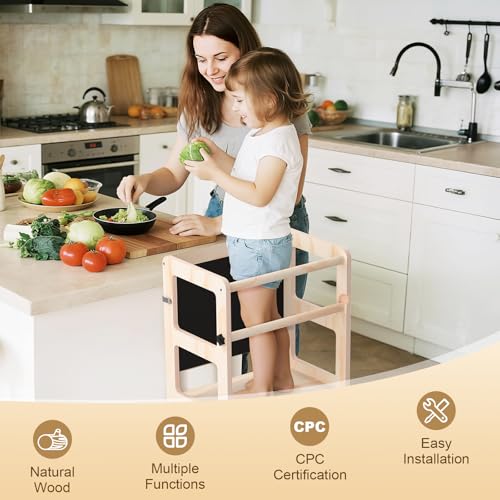 Cravenook 23.5" D x 21.5" W x 34" H LY25 Wood Foldable Toddler Step Stool